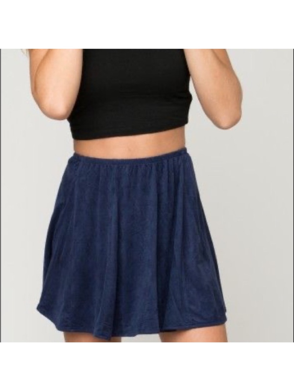 Brandy Melville Faux Suede Navy Blue Pleated Mini Skirt MADE IN ITALY